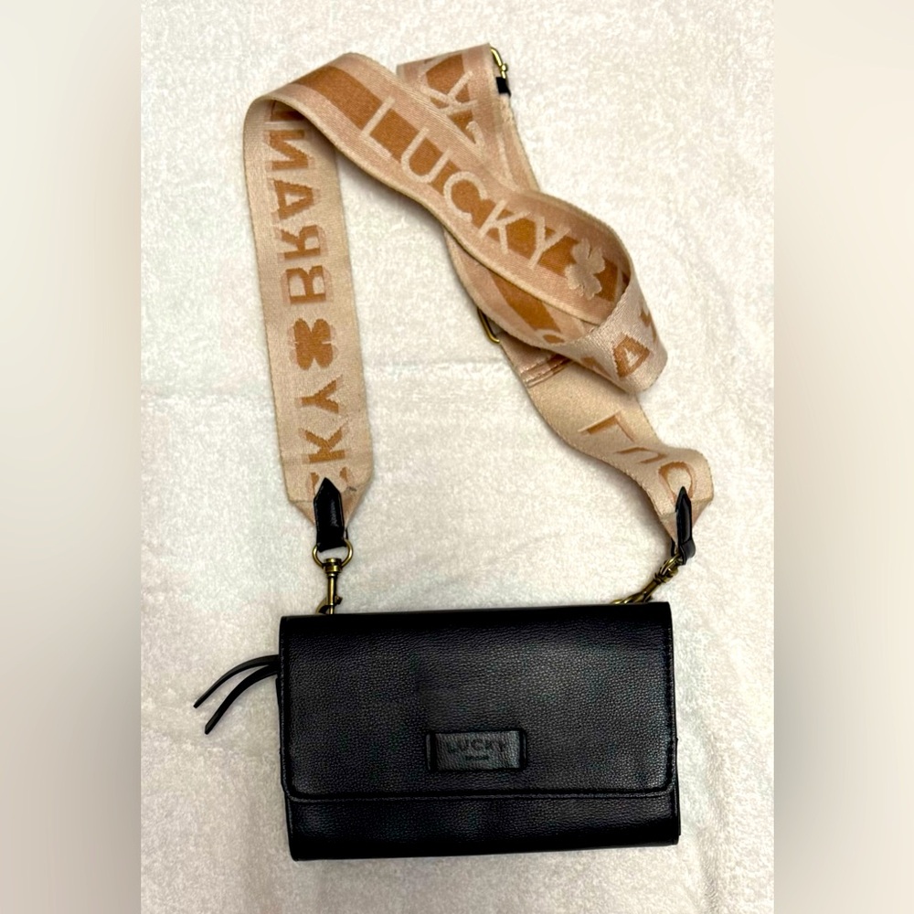 Lucky Brand Jexx Black Crossbody Bag with Beige Strap